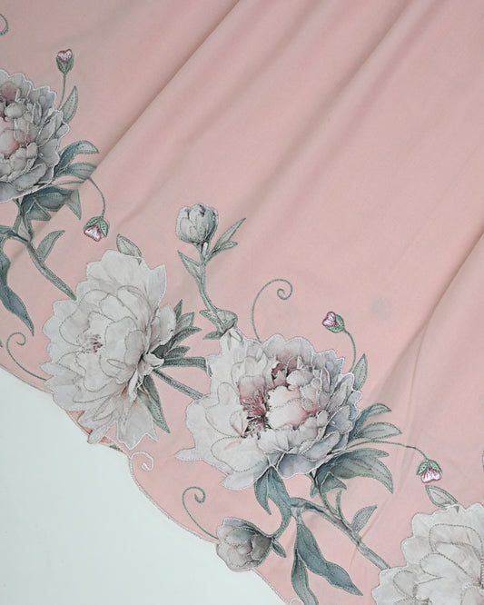 Blush Pink Rida With Smart Floral Applique Border & Embroidery Work On Border