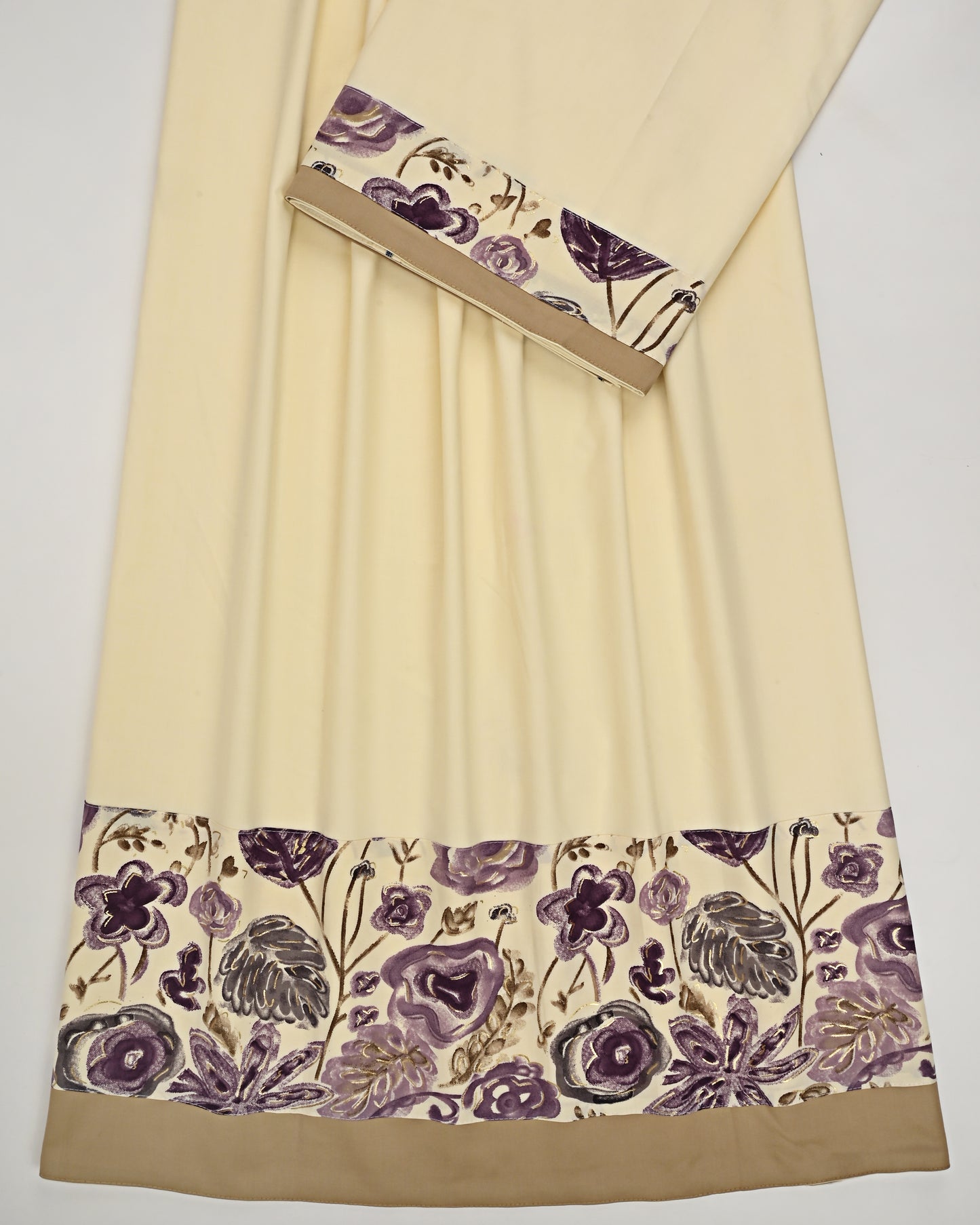 Yellowish Beige Rida With Smart Dark Floral Print Panel