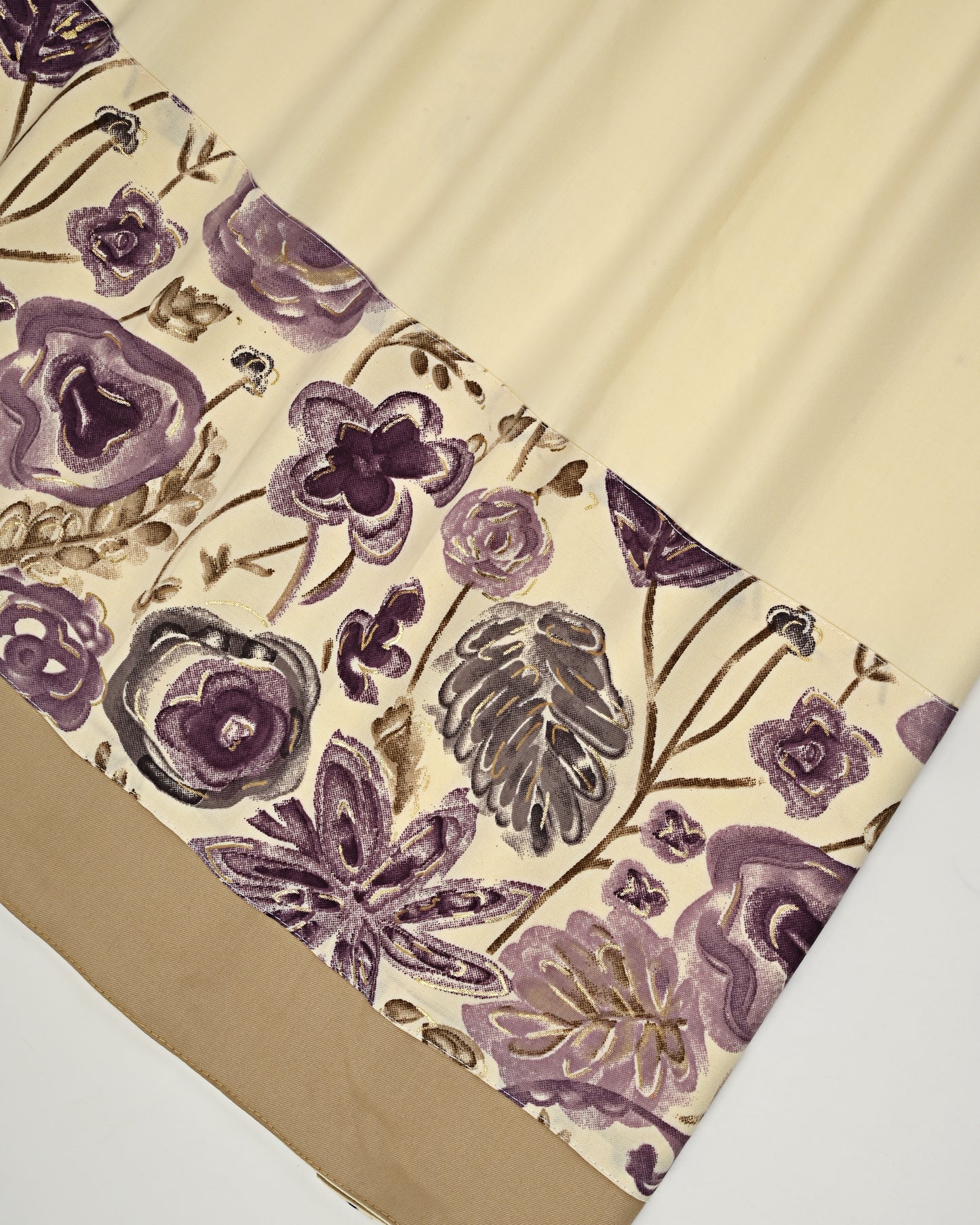 Yellowish Beige Rida With Smart Dark Floral Print Panel