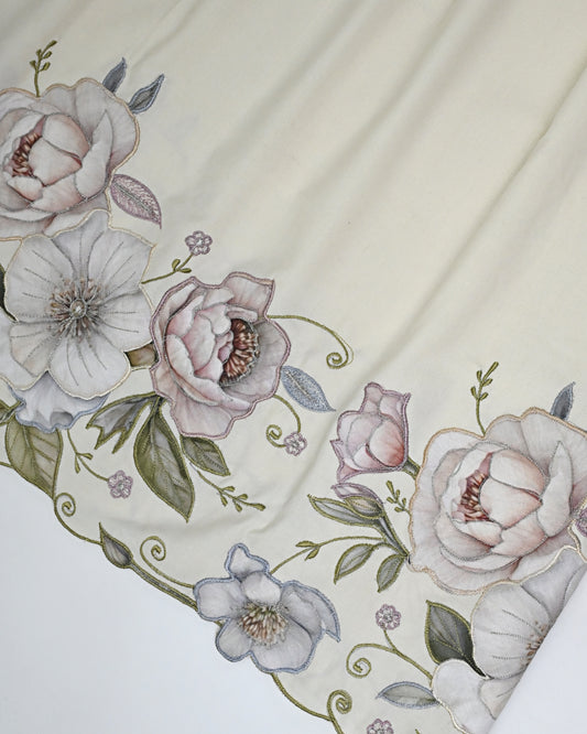 Ivory Rida With Smart Floral Applique Work & Smart Embroidery Cut Work