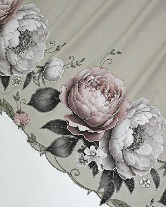 Warm Grey Rida With Smart Dark Shade Applique Floral & Smart Embroidery