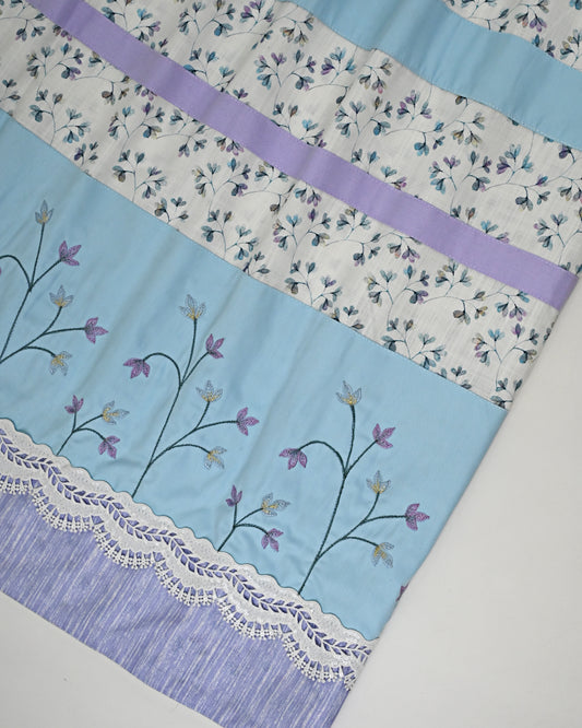 White Base Small Floral Print Rida With Smart Panel & Embroidery