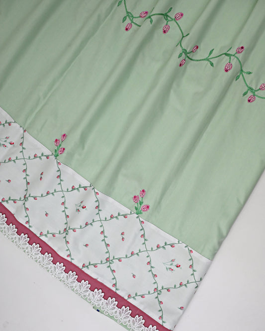 Light Pista Green Rida With Floral Panel & All Over Floral Border-3400/-