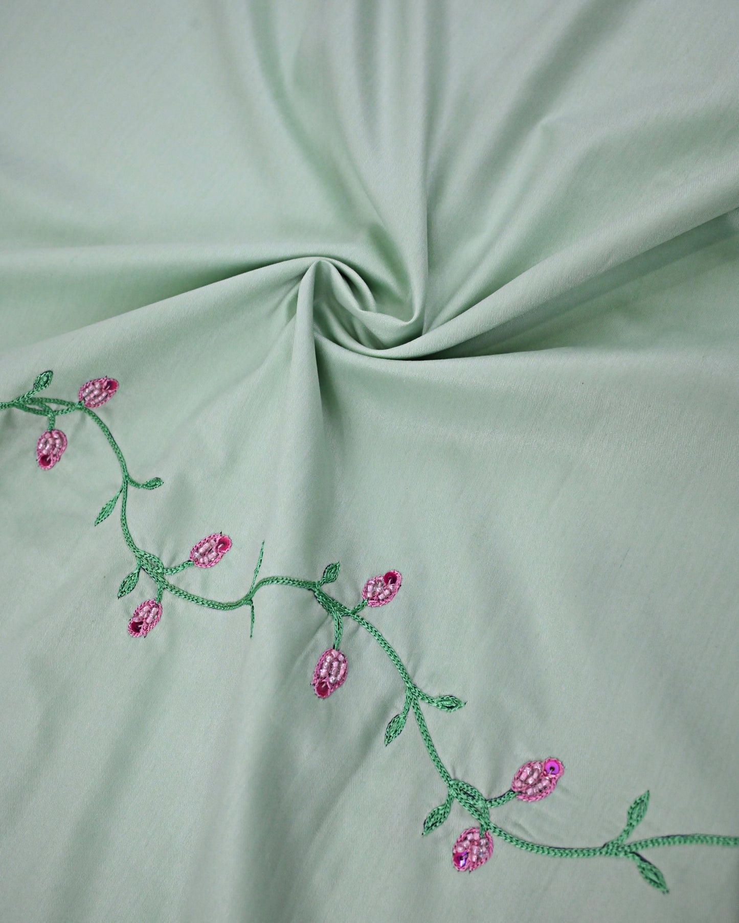Light Pista Green Rida With Floral Panel & All Over Floral Border-3400/-