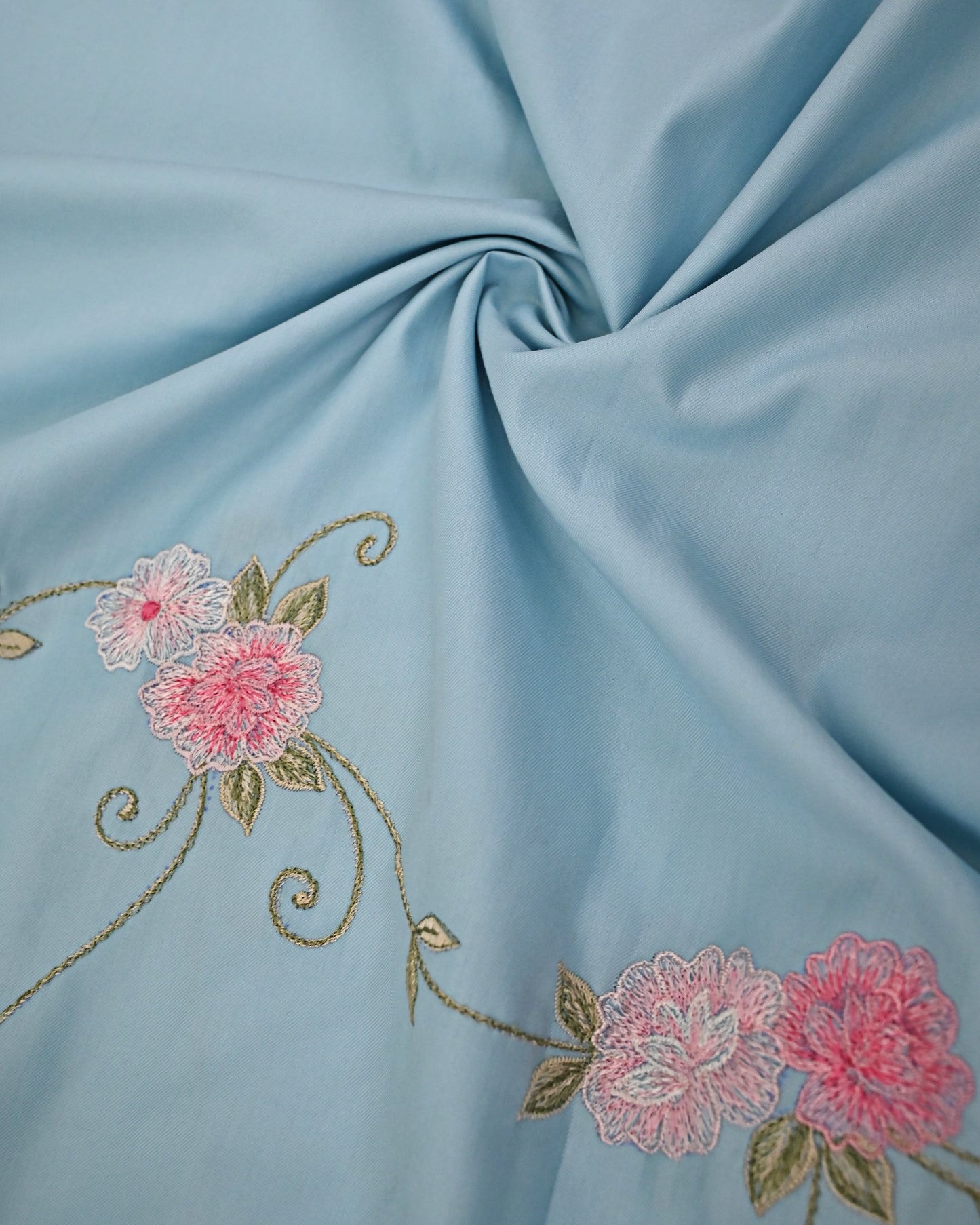 Sky Blue Rida With Smart Floral Panel & Floral Embroidery Border Work