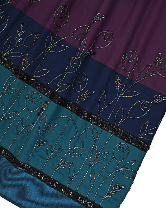 Dark Purple Rida With Smart Dark Panel Black Lace & Floral Aari Work