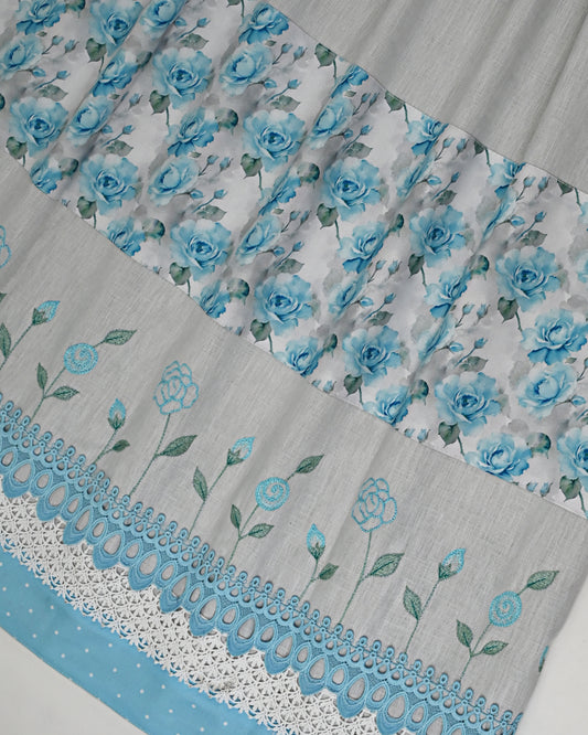 Silver Grey Rida With Smart Floral Panel Smart Lace & Floral Embroidery Work