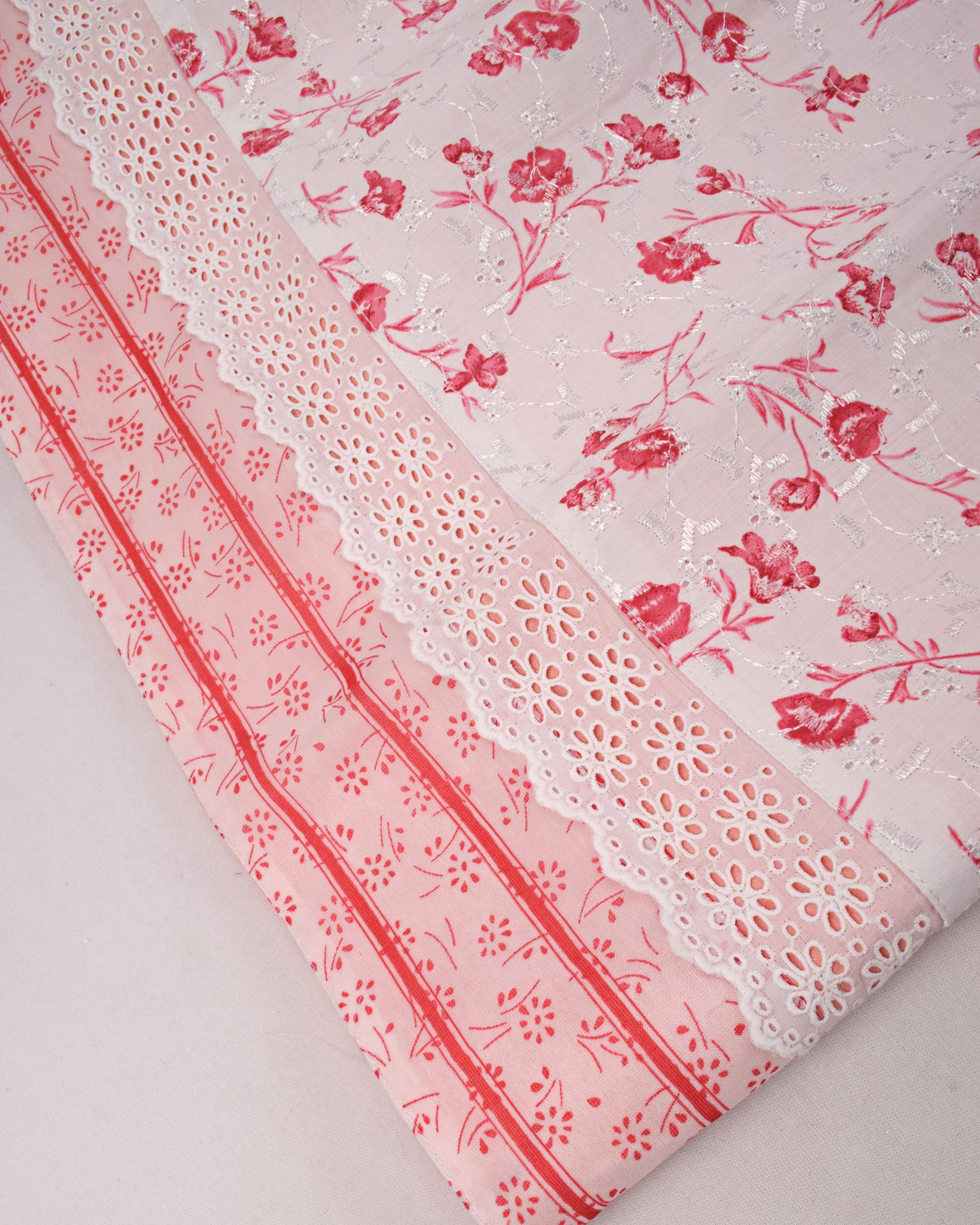 Tomato Red With Floral Panel & Floral Applique Work