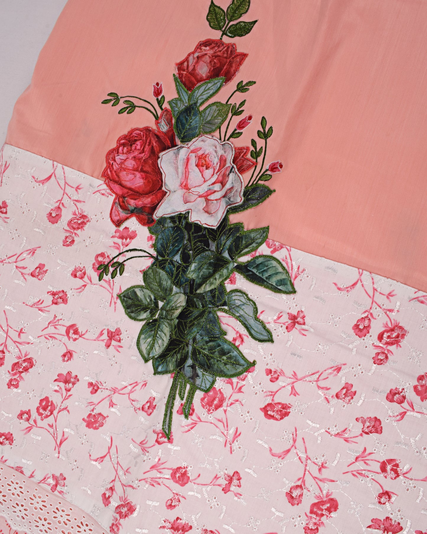 Tomato Red With Floral Panel & Floral Applique Work
