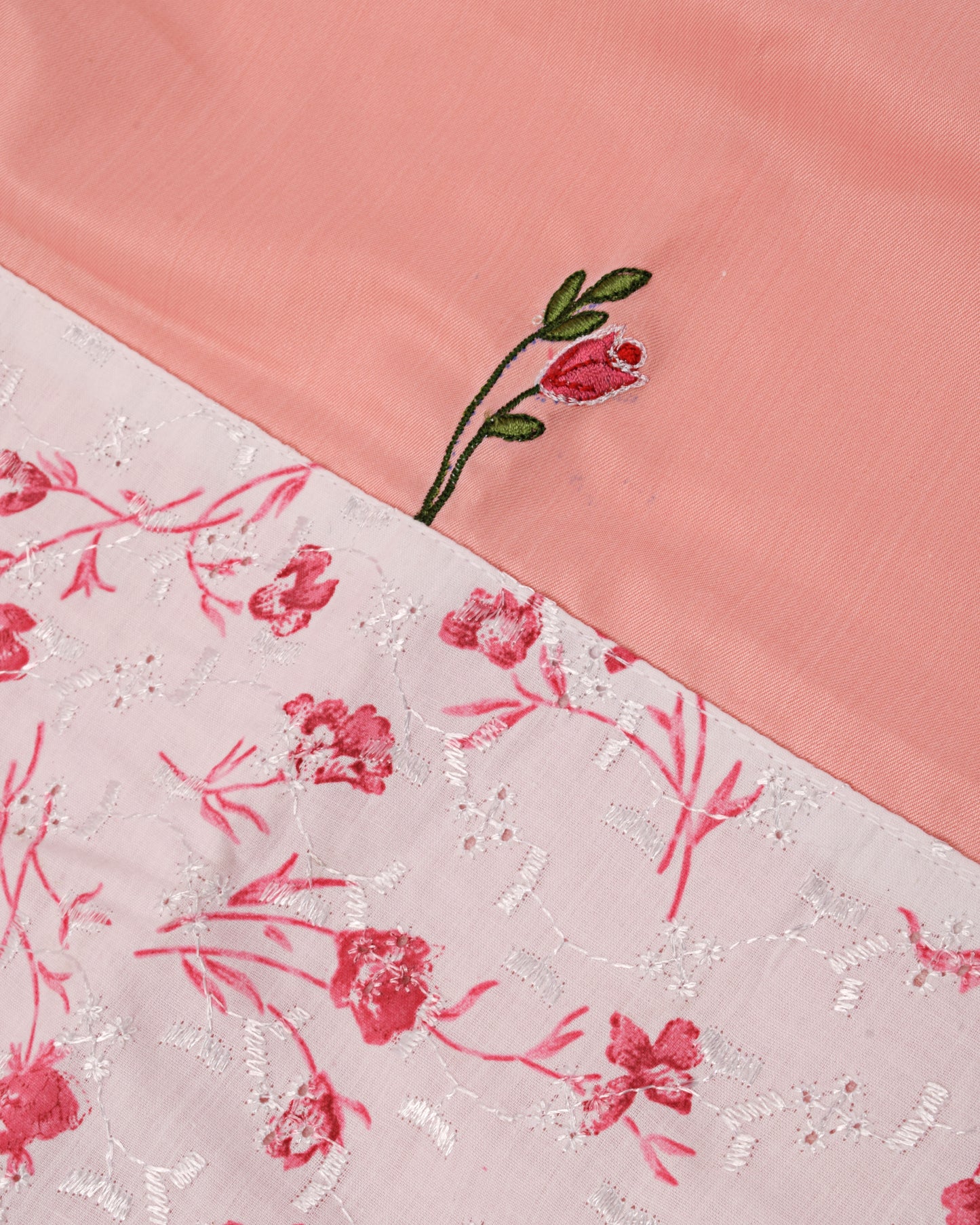 Tomato Red With Floral Panel & Floral Applique Work