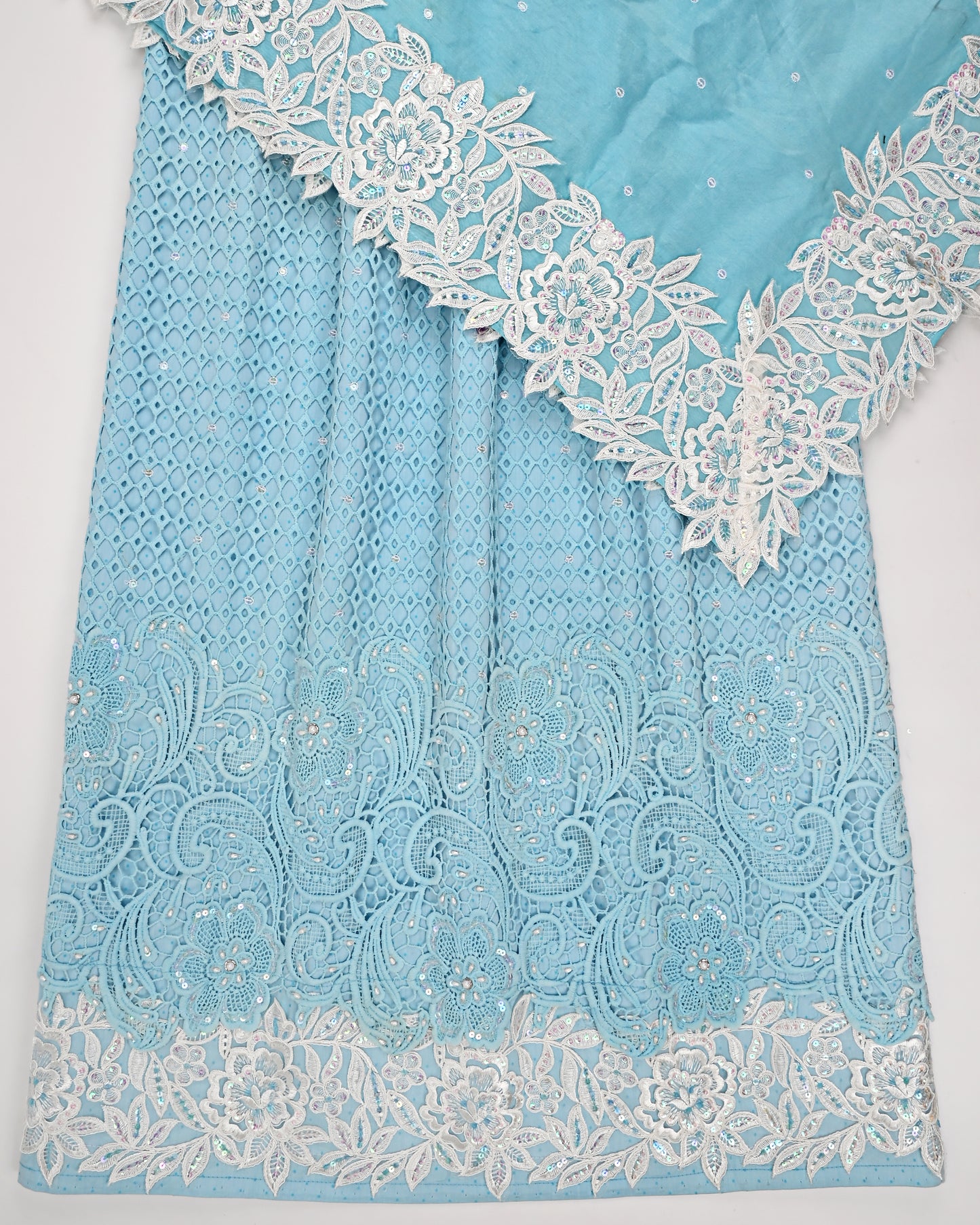 Maya Blue Imported Lace Highlight Aari work