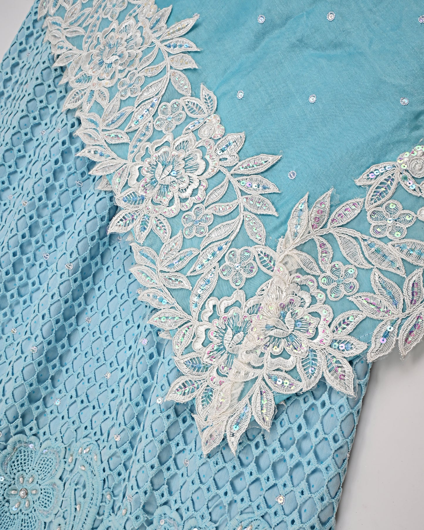 Maya Blue Imported Lace Highlight Aari work