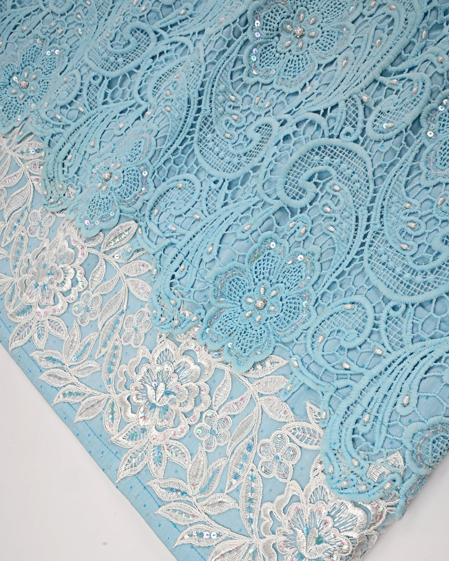 Maya Blue Imported Lace Highlight Aari work