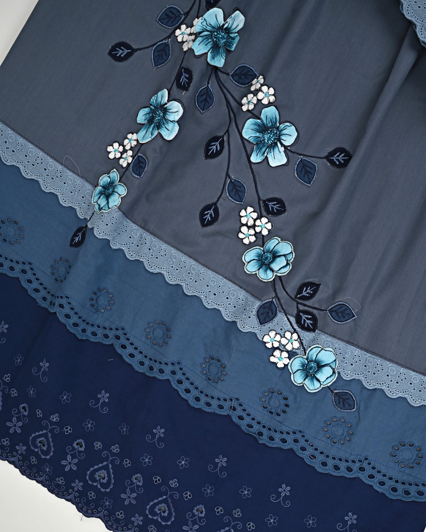 Denim Blue Rida With Smart Dark Lacing & Floral Hand Work