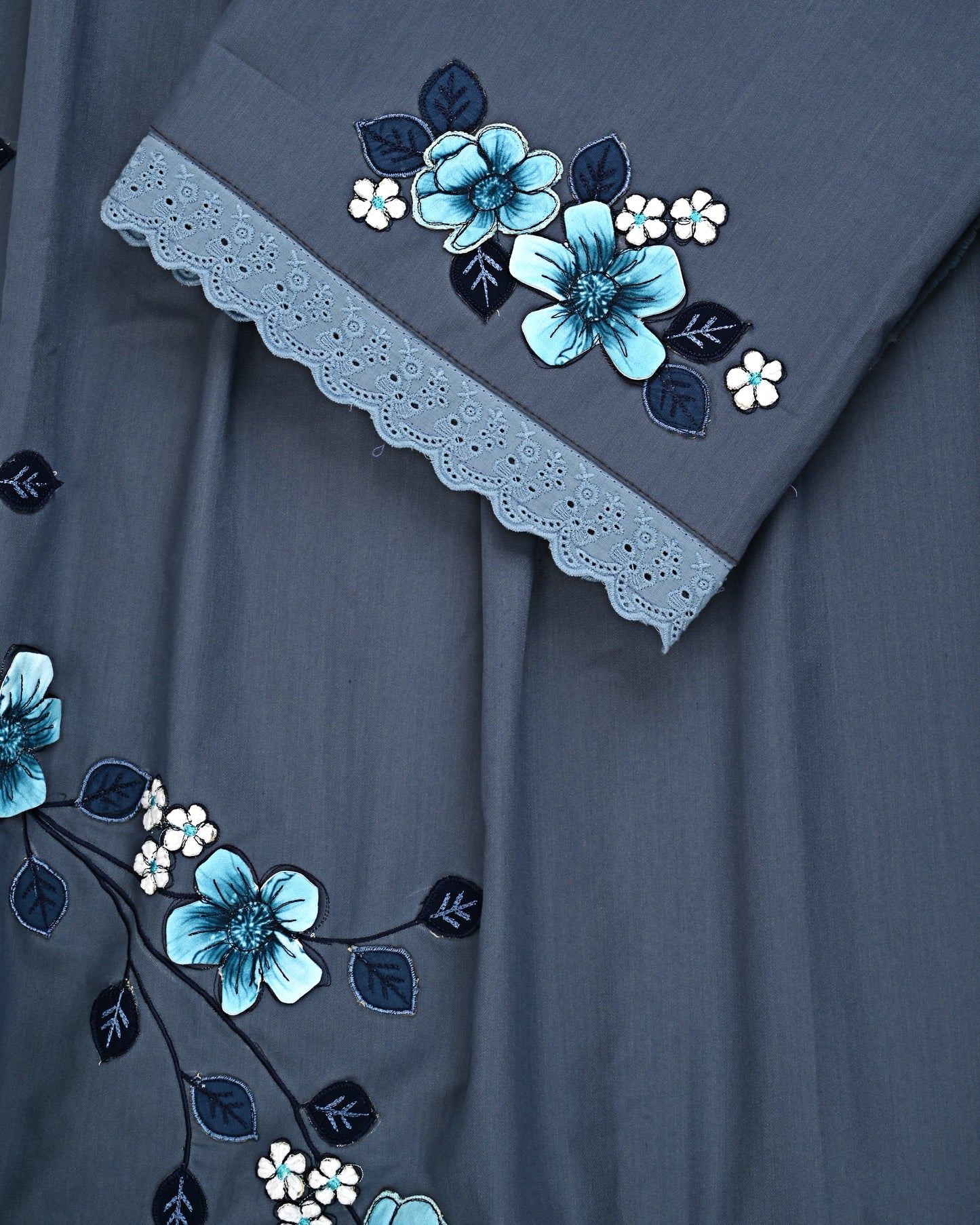 Denim Blue Rida With Smart Dark Lacing & Floral Hand Work