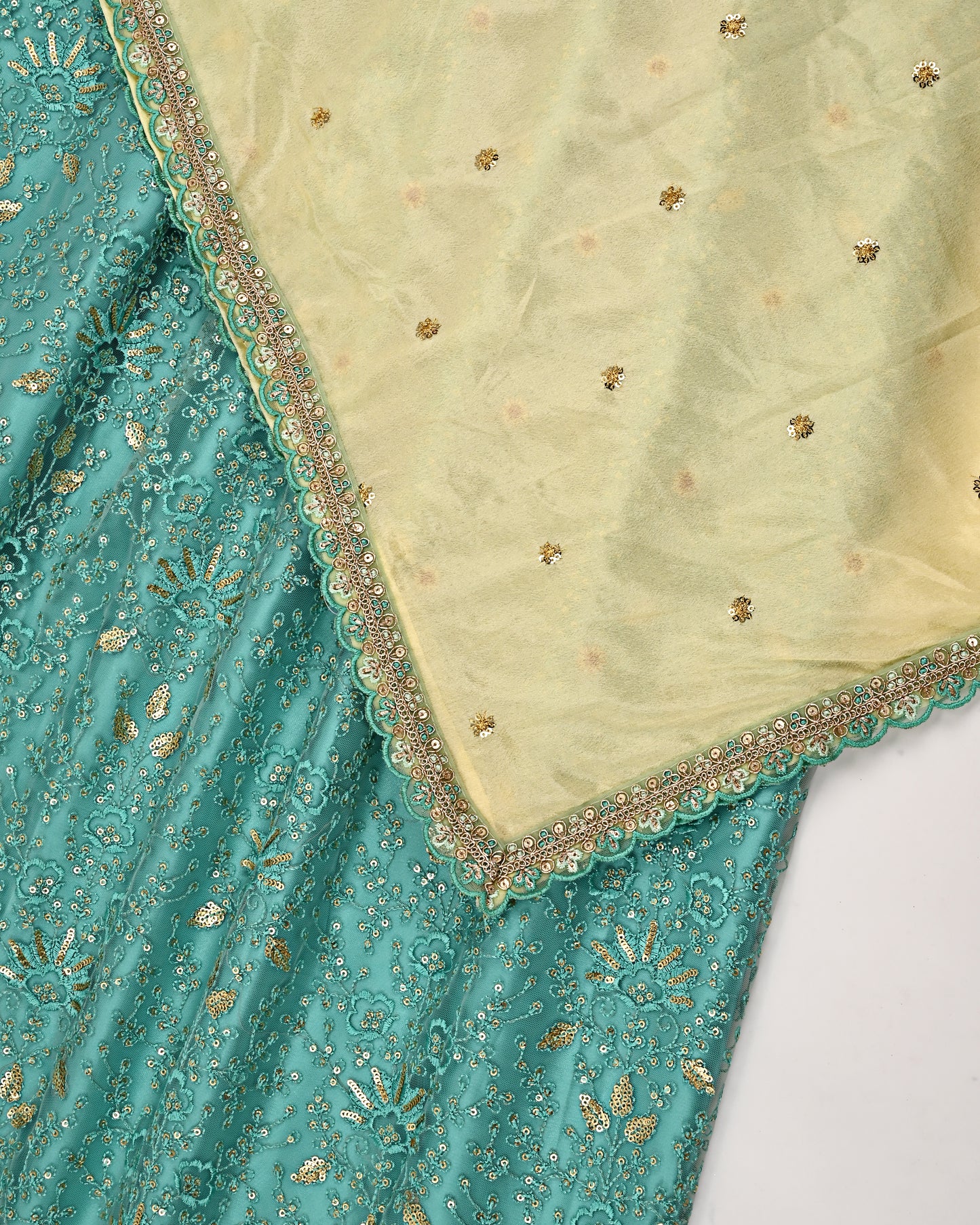 PeacockGreen Net Wrape And light yellow Jodi