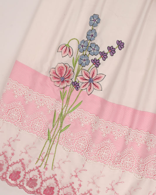 White Rida With Smart Panel Lace & Floral Applique Embroidery Work