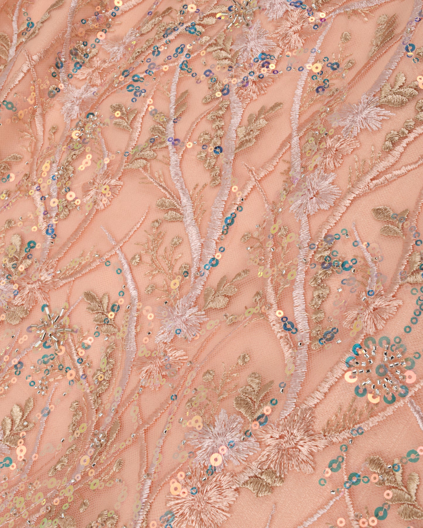 Peach RCJ With Heavy Net Peice & All Over Work Sequence Lace