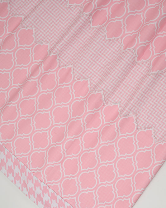 Baby Pink White Printed Rida With Smart Honeycomb Pattern & Embroidery