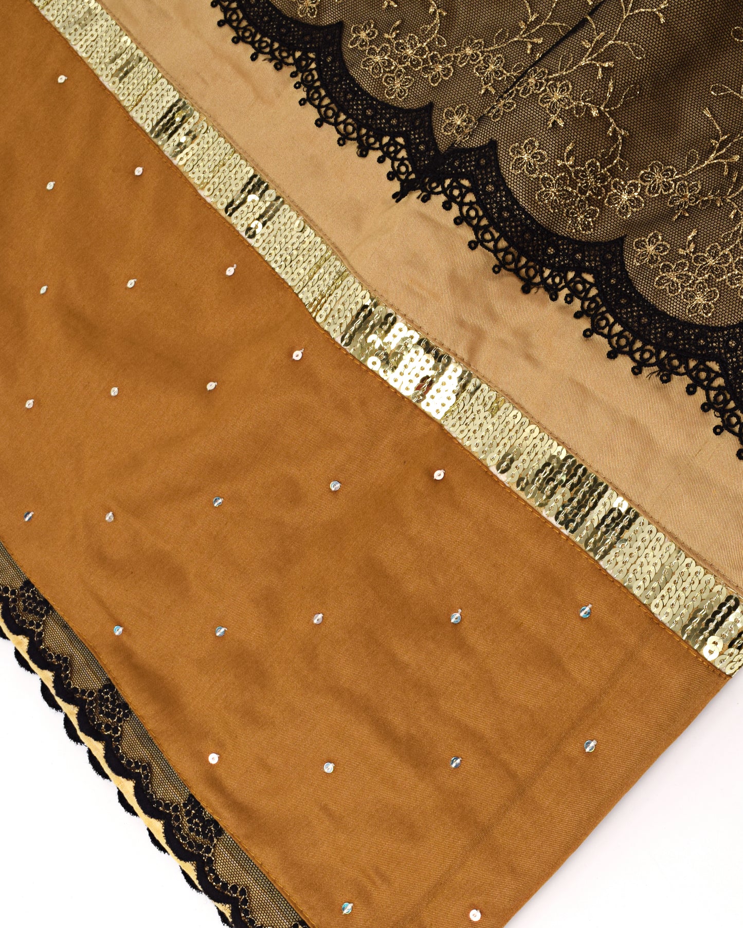 Dark Golden Rida With Smart Lace & Aari Work Bunch