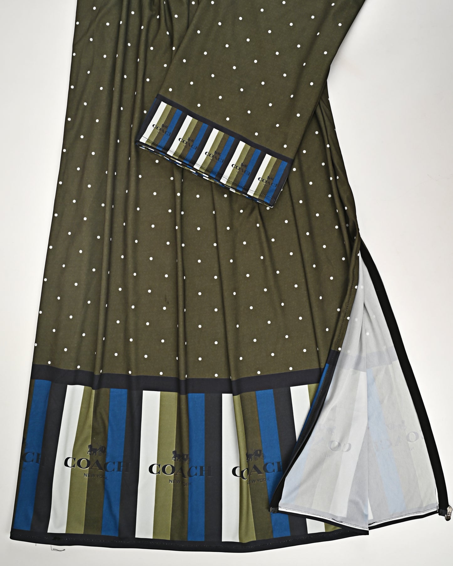 Dark Green Dots Swim Wear With Dark Panel Coach Newyork Print