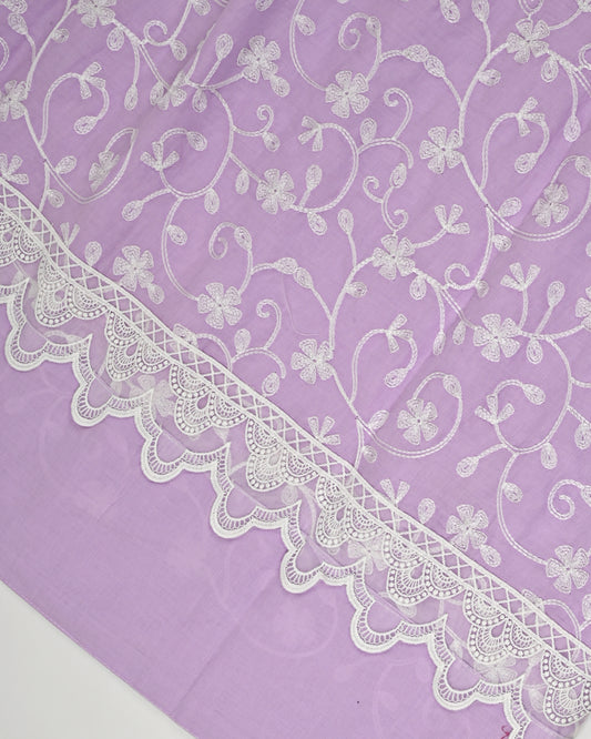 Mauve Rida With Full White Embroidery & Smart Lace Plain Pardi