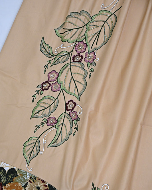 Sand Beige Rida With Floral Panel & Floral Leafy Aari Work