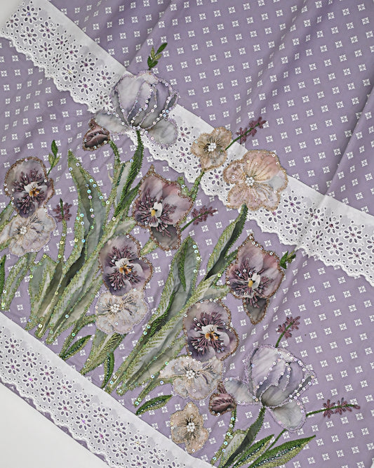 Mauve MIni Floral Print Rida With Smart Floral Mix Work & Smart Lace