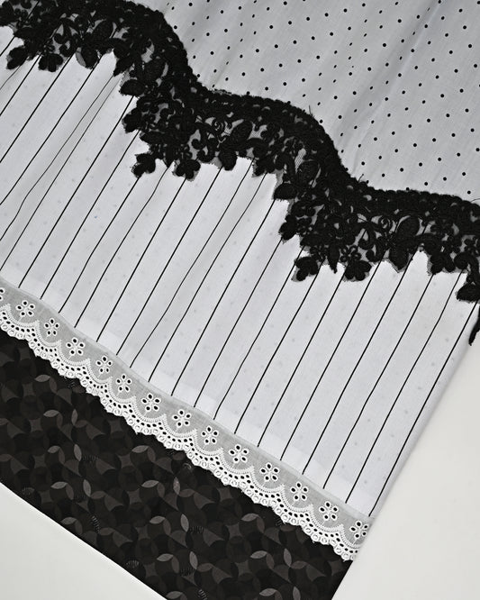 Light Grey Dots Rida With Black Lace & White Panel With Black Lining