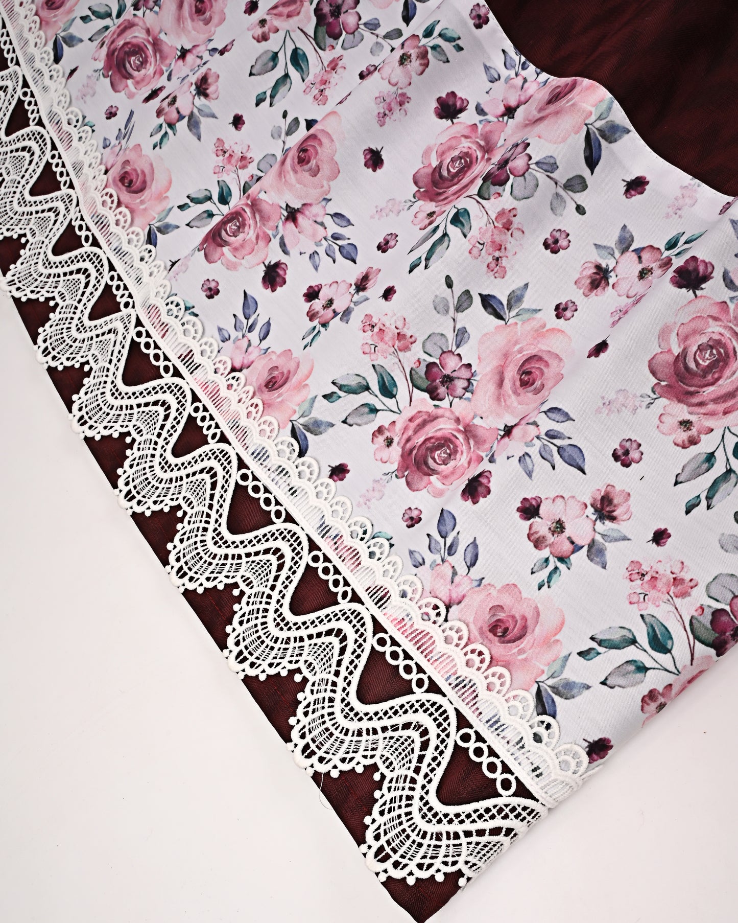 Dark Maroon Rida With Smart Floral Print Panel & Same Patta
