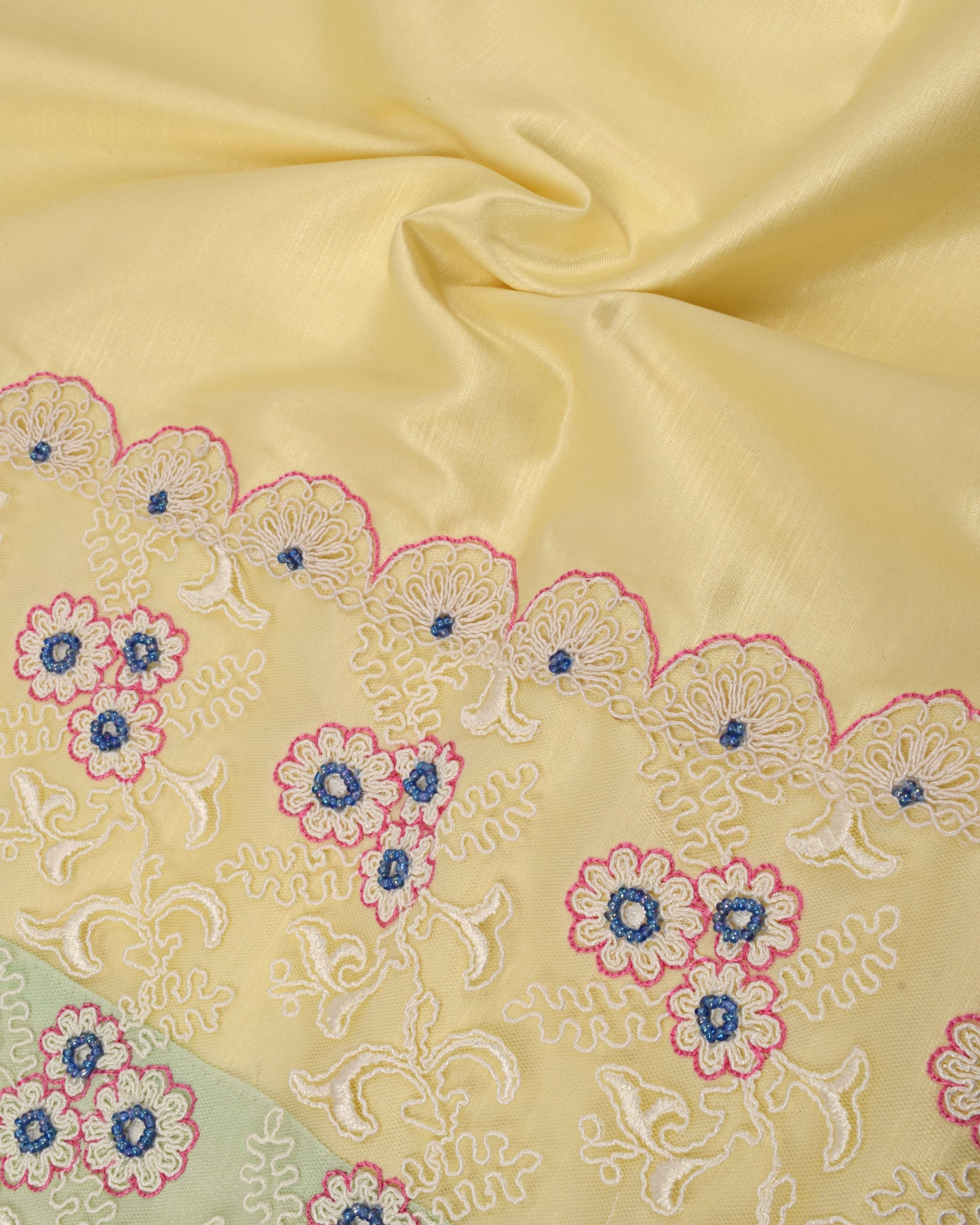 Sea Green Rida With Smart Panel Lace & Floral Work