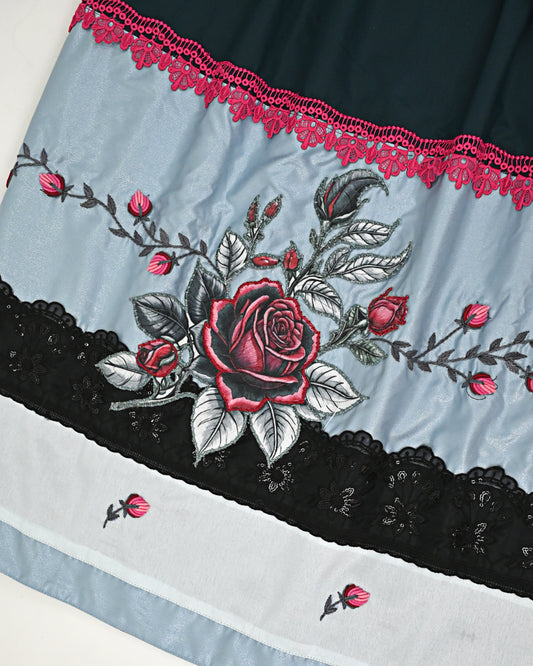 Dark Green Rida With Shining Panel Floral Handwork &n Smart Lacing