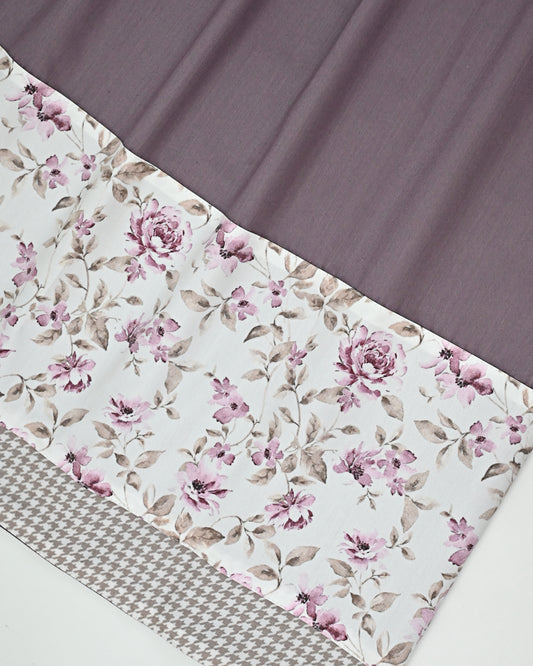 Grey Voilet Ohbat Rida With Smart Floral Print Panel