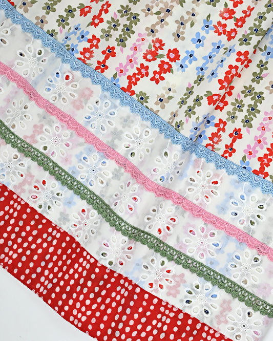 Multi Floral Print Jodi With Smart Lace & Smart Red Base White Dots Dupatta