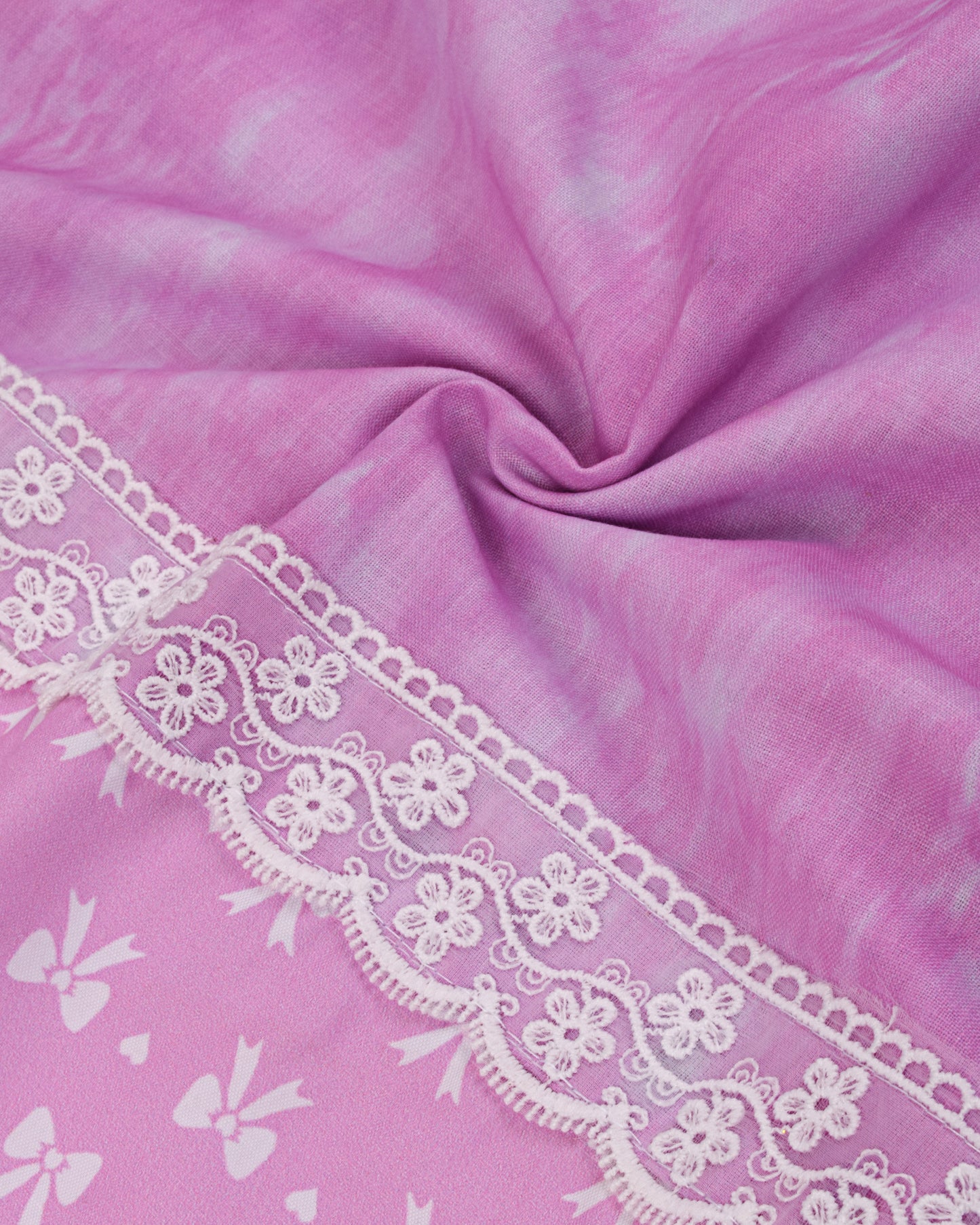 Pinkish Purple Marble Rida With Printed Panel & Floral Bunch