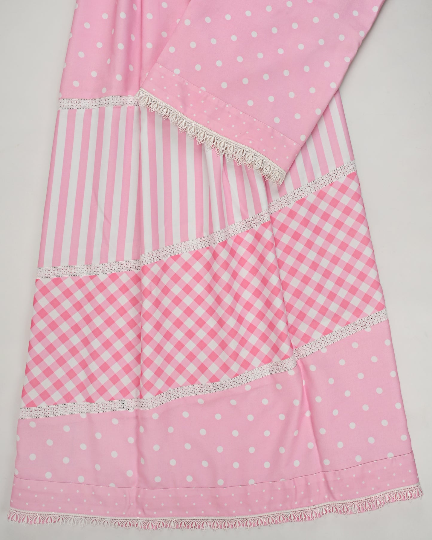 Baby Pink Rida With Smart Checks Dots & Stripes Panel