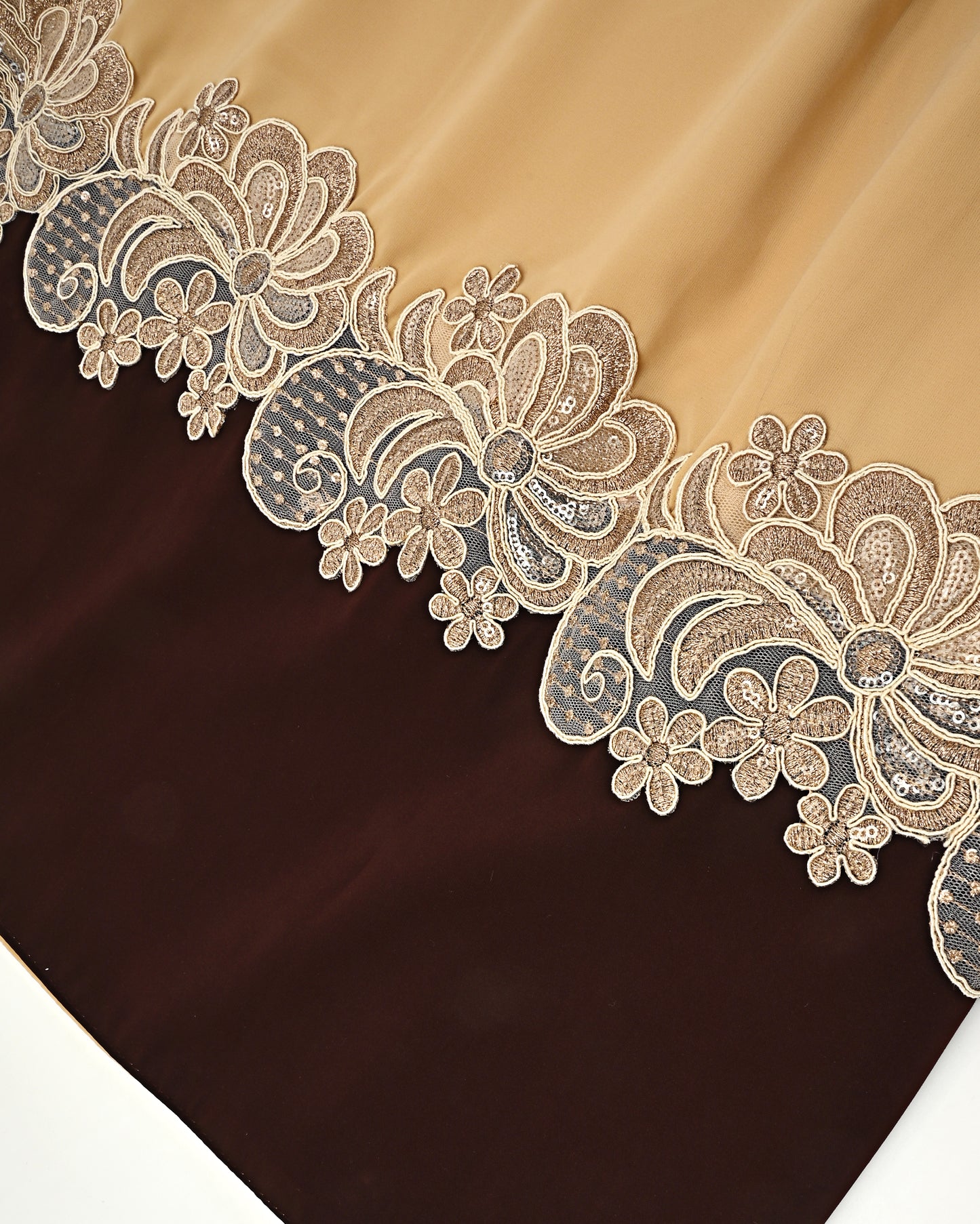 Golden Abaya Rida With Smart Lacing & Dark Brown Panel