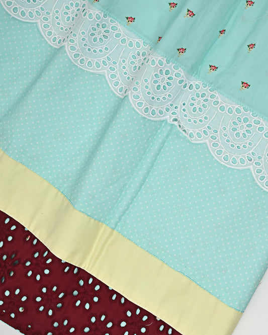 Mint Green Floral Print Rida With Plaiin Panel & Smart Dark Hakoba Lace