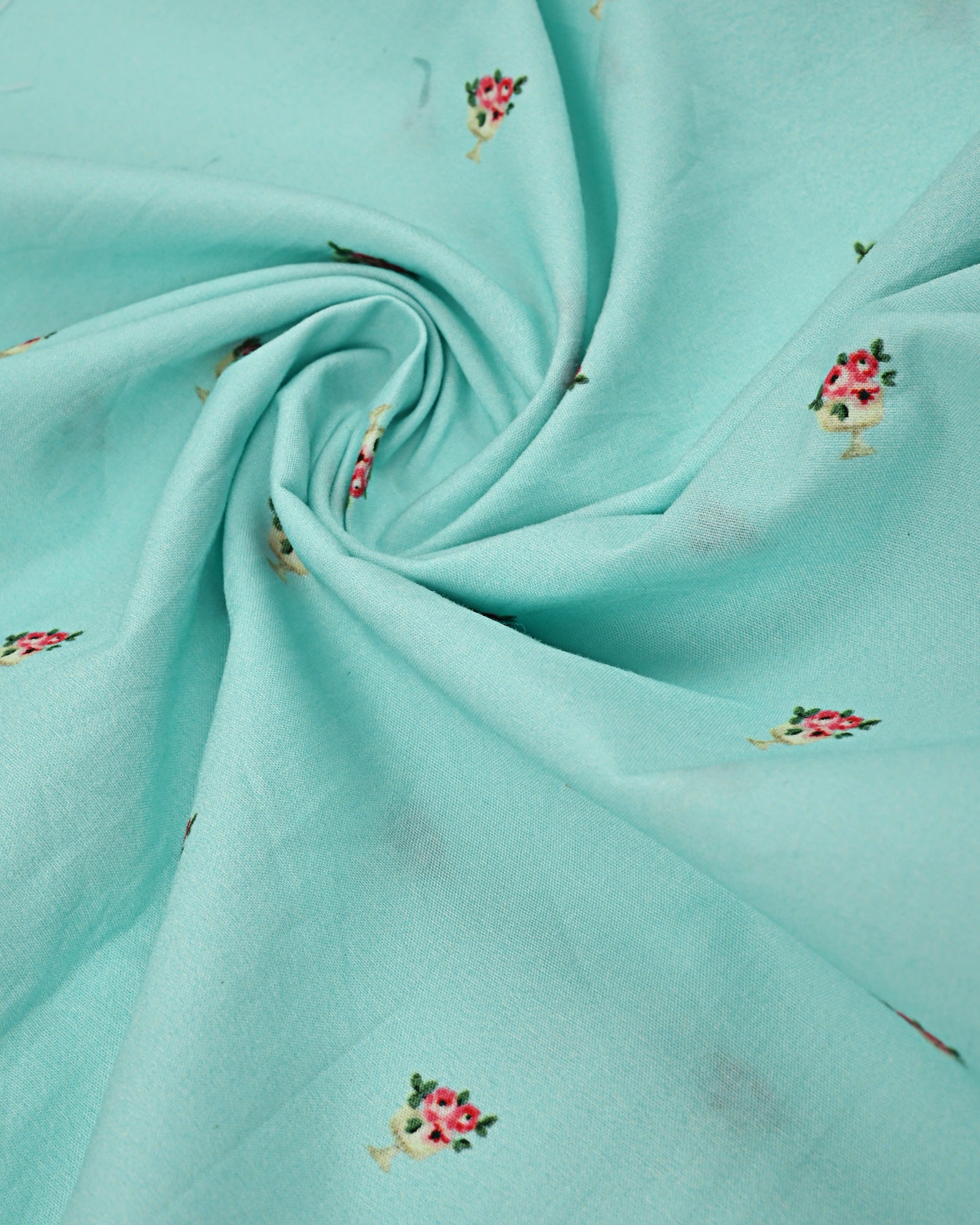 Mint Green Floral Print Rida With Plaiin Panel & Smart Dark Hakoba Lace