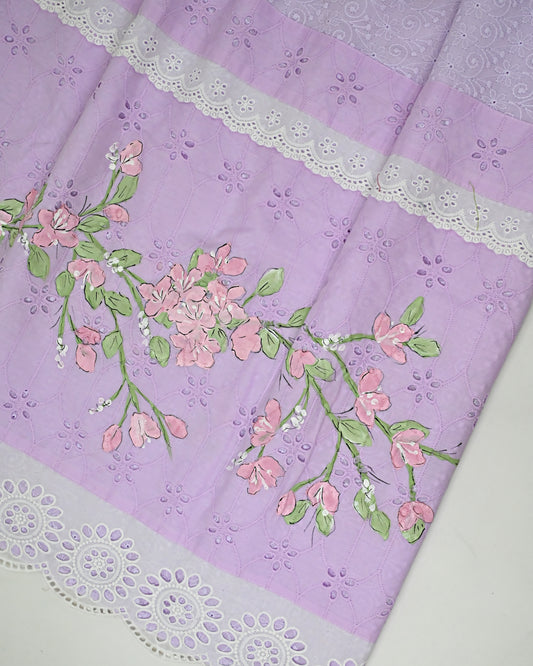 Lavender Hakoba Rida With Smart Hakoba Lace & Floral Painting