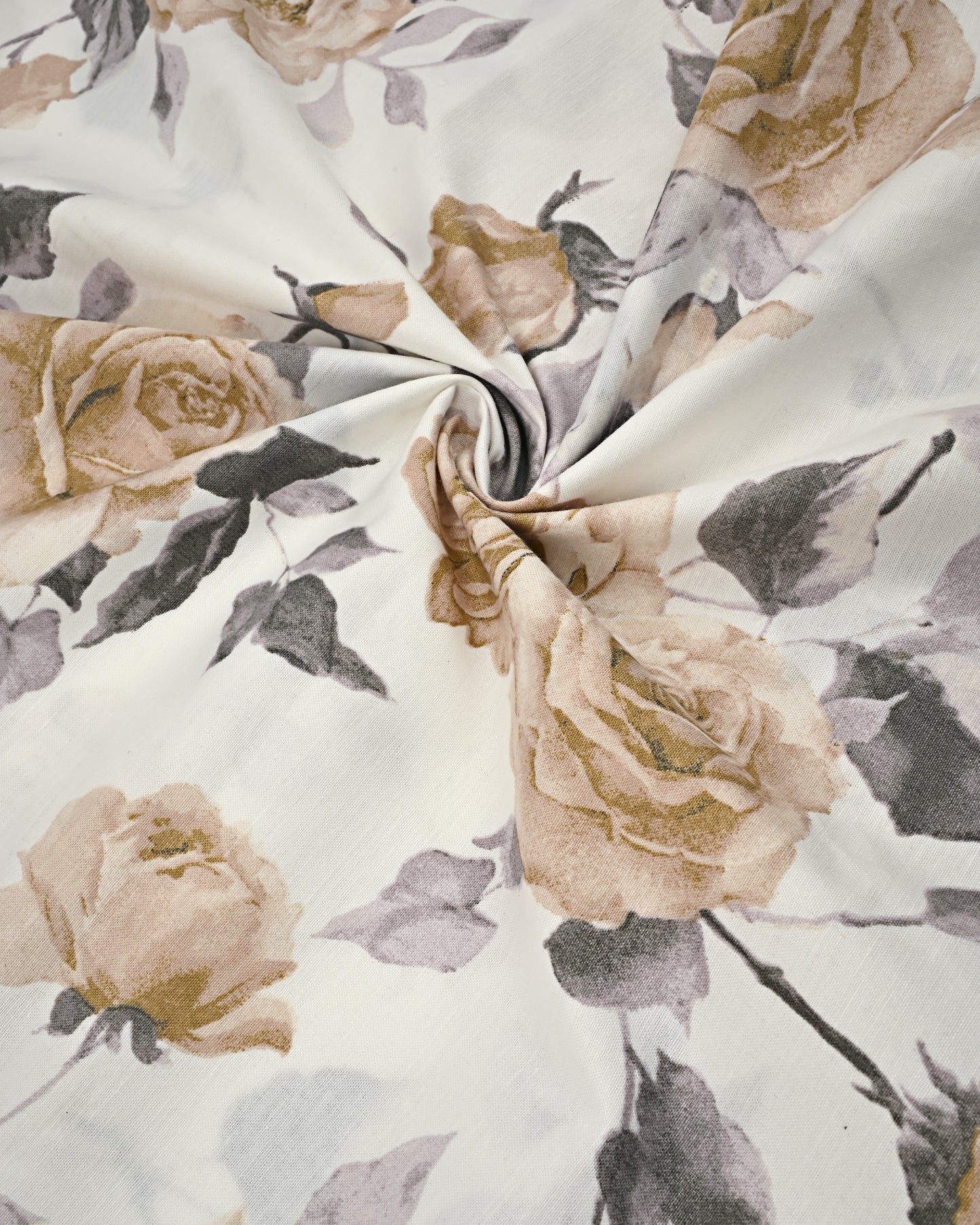 Off White Base Full Floral Printed Rida With Smart Lace & Plain Panel