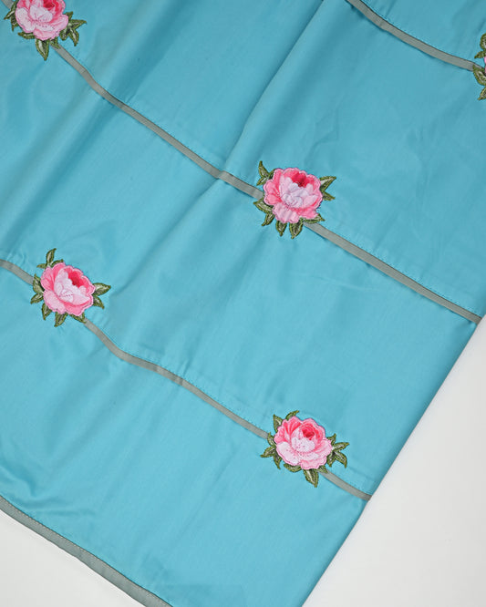 Teal Blue Rida With Smart Pipin Pattern & Rose Applique On Pipin