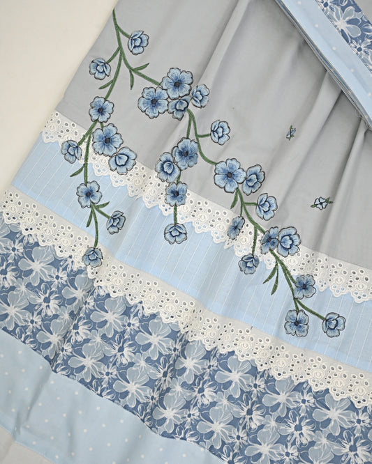 Heather Gray Light Rida With Smart Floral Panel Lace & Floral Embroidery