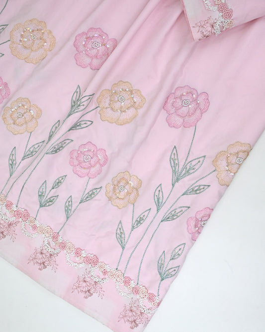 Baby Pink Rida With Smart Floral Work Smart Lacing & Smart Embroidery