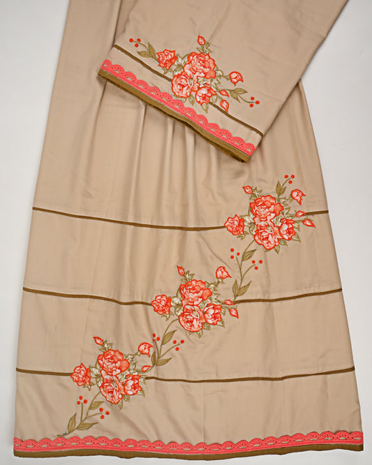 Camel Beige Rida With Smart Floral Work & Pipin