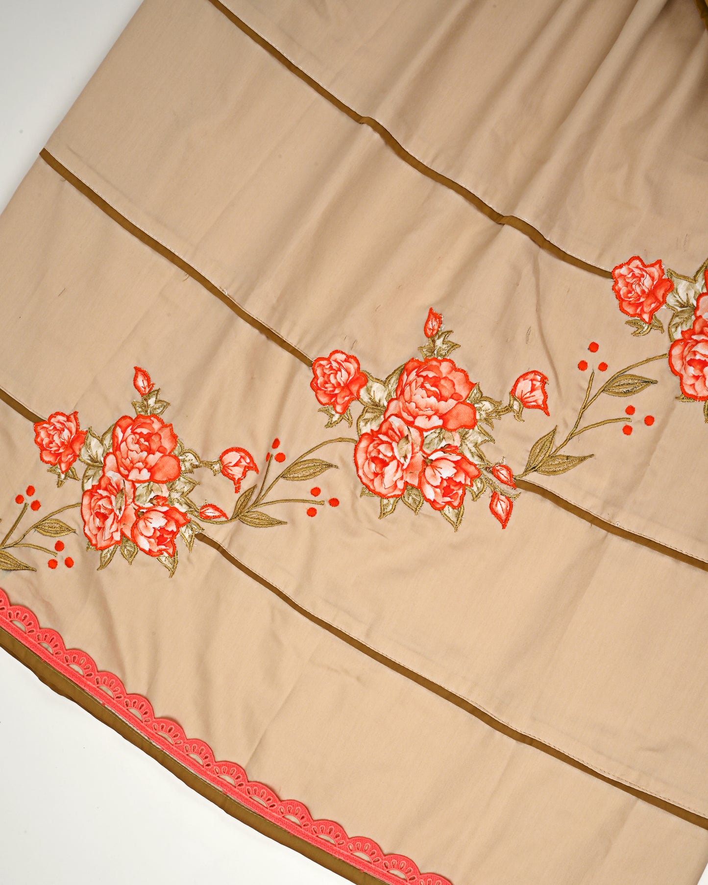 Camel Beige Rida With Smart Floral Work & Pipin
