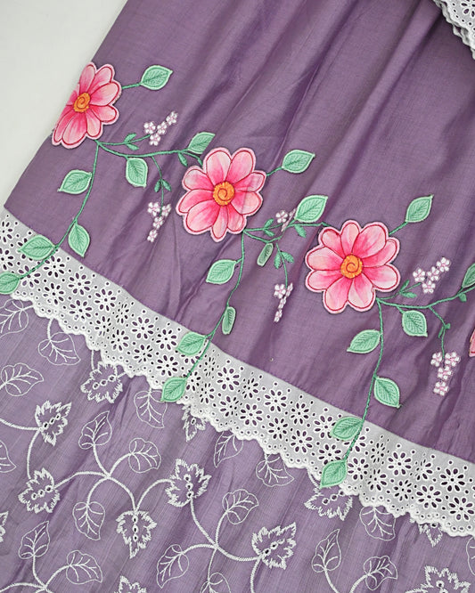 Lavender Rida With Smart Floral Work & Smart Floral White Lacing