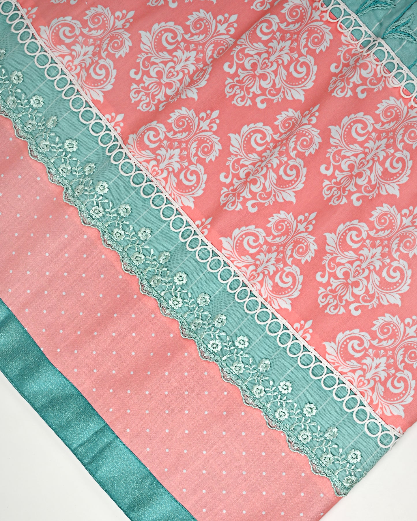 Sea Foam Green Rida With Smart Printed Panel Lace & Floral Work