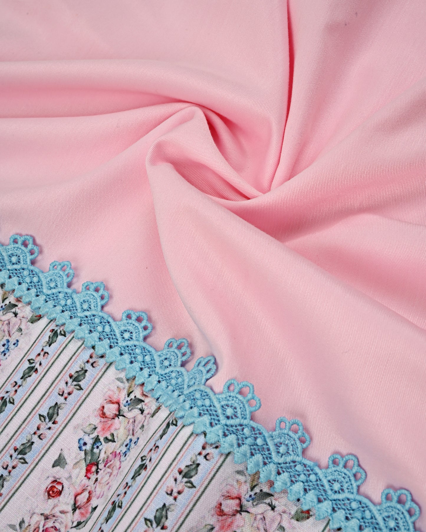 Baby Pink Rida With Up Down Printed Panel & Floral Applique Bunch-2500/-