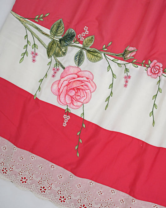 Pink Cream Smart Pattern Rida With Floral Applique Embroidery Work & Smart Lace